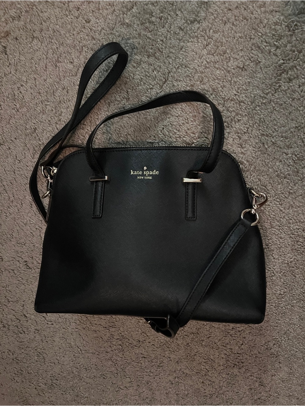 $359 Kate Spade Black Pebbled Embossed Medium Dome Satchel Bag